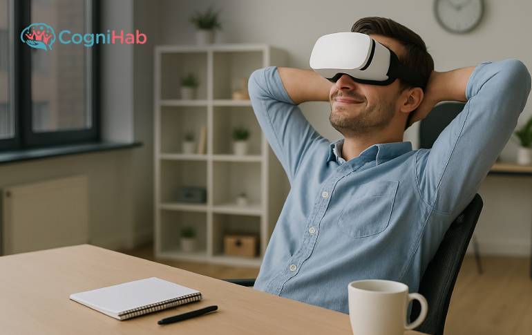 employe-using-vr-at-workplace-for-procrastination
